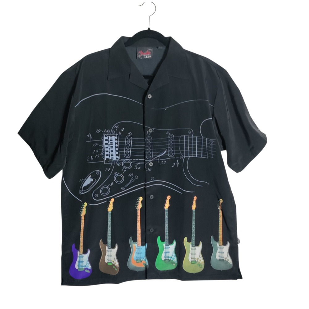 Fender The Collection by DaVinci Mens Black Guitar Graphic Button Down Shirt M